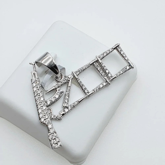 "925 Sterling Silver Plated CZ Pendant, INUS1BR005 - Picture 6 of 10